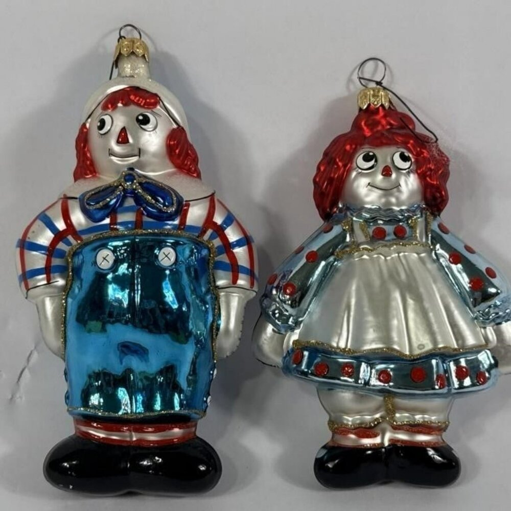 Vtg Kurt Adler Komozja Polonaise Raggedy Ann & Andy Blown Glass Ornament Poland